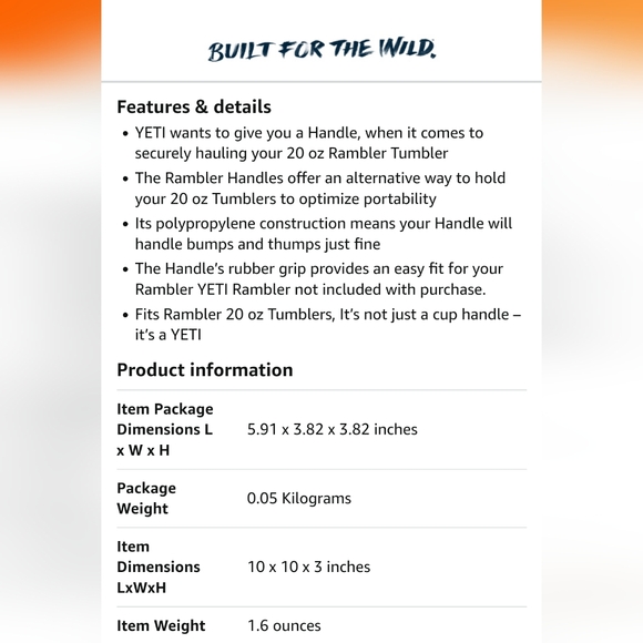 BNWT Yeti handle addition for 20oz rambler - Picture 4 of 8